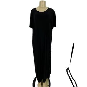Norma Kamali Medium Women Black Short Sleeve T-shirt Maxi Dress Side Slit W3